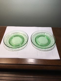 2 Heisey green saucers