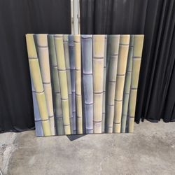 Green and Grey Bamboo Motif Canvas Wall Art