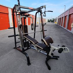 $1000 Home Gym Power Rack Smith Machine + Reclynable Bench+240 Pounds&Libras & Plates Set.   45s pair Olympic  25s pair Standard & 1inches Hold 25s pa