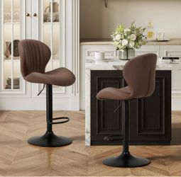MALOL Barstools, Set of 3– Swivel Adjustable Height, Bar Chair, Modern Upholstered Barstools Counter Height with High Backrest and Footrest for Kitche