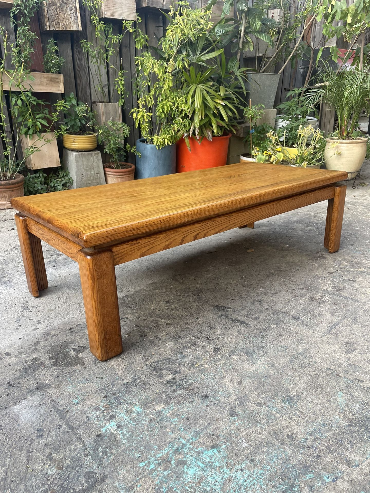Vintage Postmodern Lou Hodges Era Solid Oak Coffee Table
