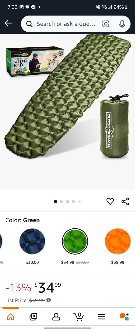 Sleeping Pad for Camping - Patented Camp Mat, Ultralight - Inflatable Air Mattress