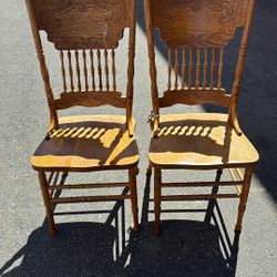 Pair Of Vintage Pressed Back Oak Side Chairs