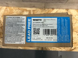 Watts PRV pressure reducing valve 1/2” plumbing