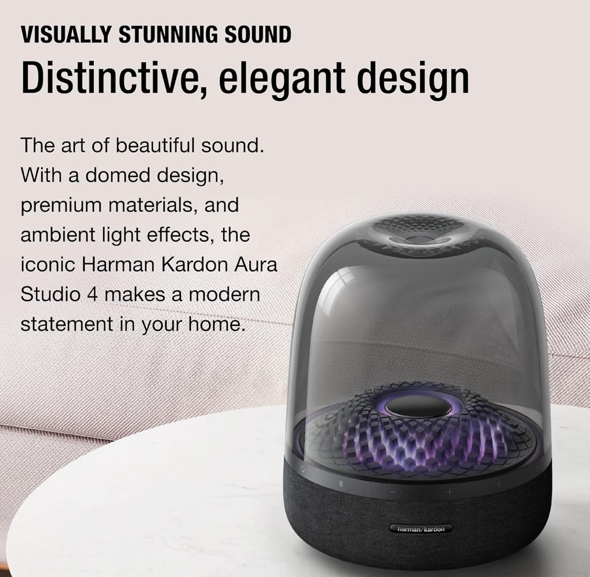 Harman Kardon Aura Studio 4 - Bluetooth Home Speaker - Superior Sound Performance - 5 Diamond-Effect Lighting Themes - Made with Recycled Materials