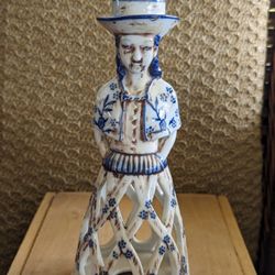 Unique 9"Blue And White Candle Holder 