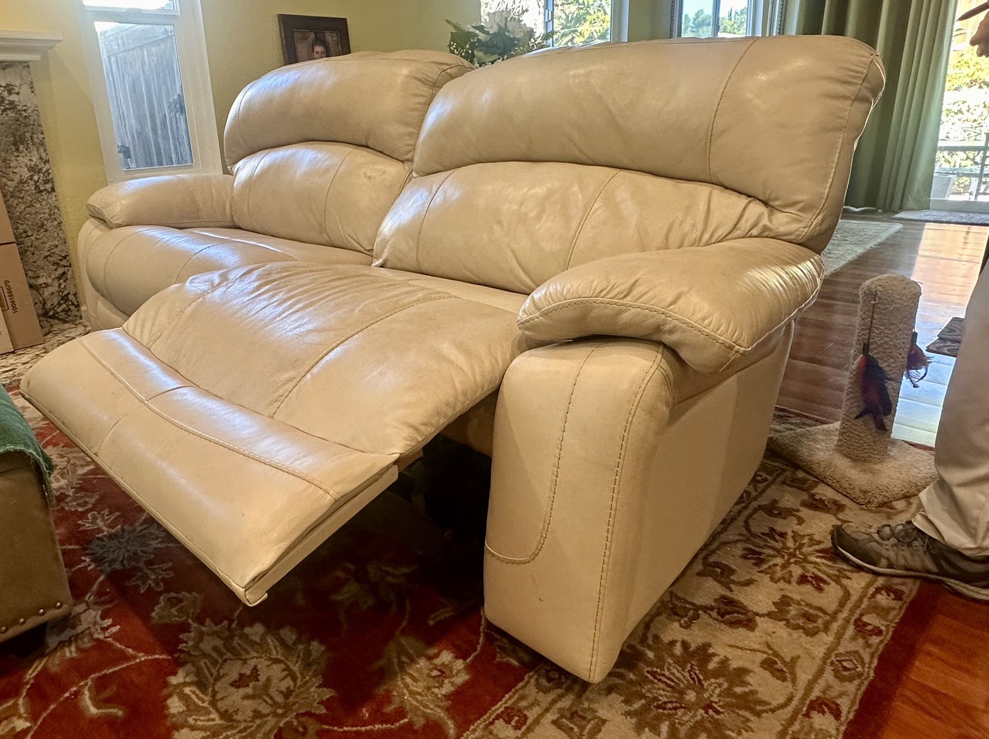 Genuine Leather Reclining Couch With Conceal Controls