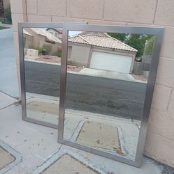 Set of 2 Large Rectangular Mirrors with Silver Frame