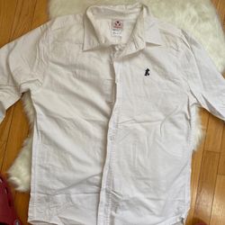 Disney Store Men's White Button-Up Medium Shirt with Embroidered Mickey Mouse