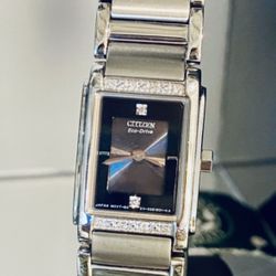 Citizen Eco-Drive EW9340-50E 10 Natural Diamonds Silver Tone Black Dial Womens Watch