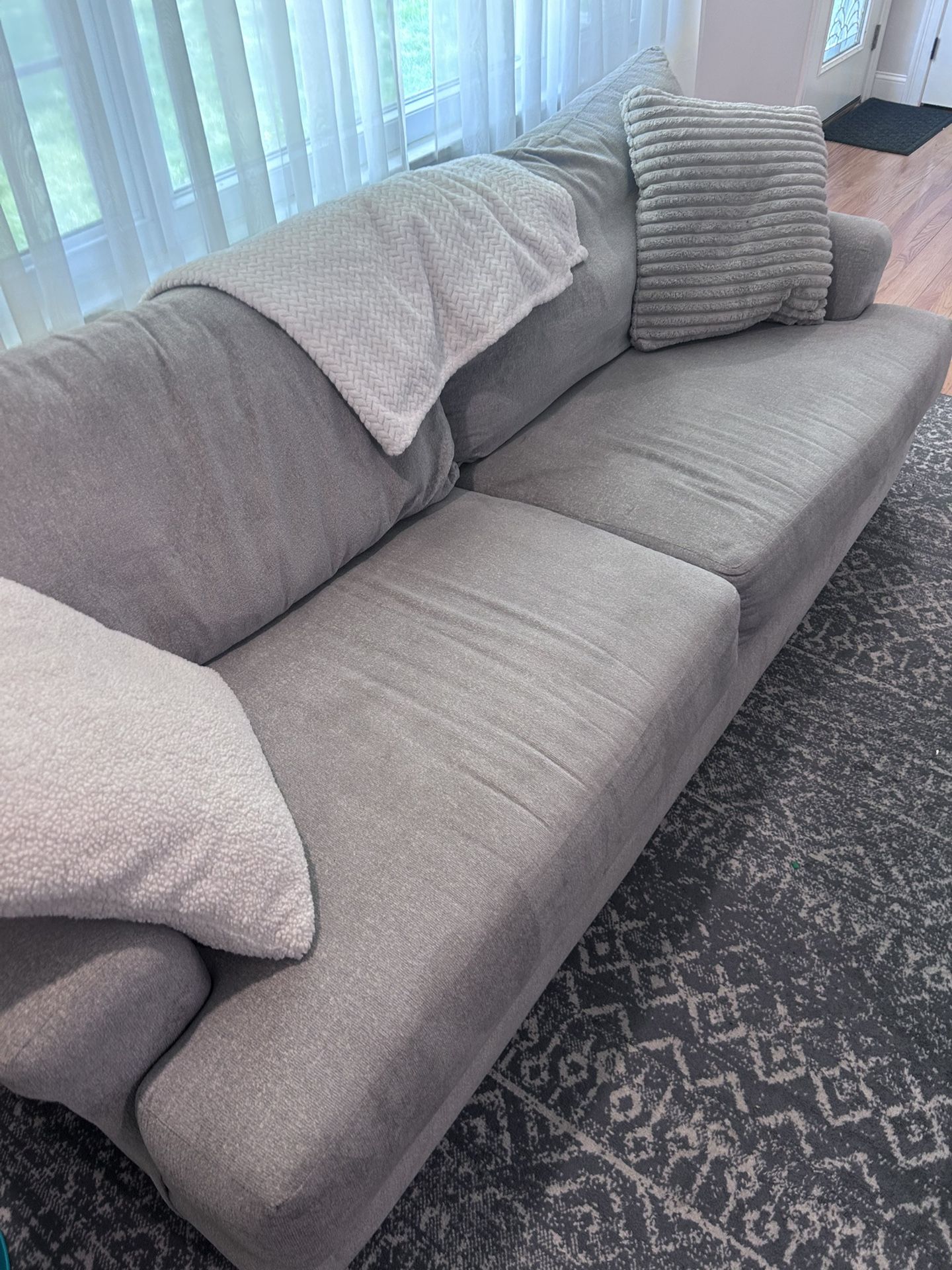 Grey Two Cushion 7ft Long Couch For Sale