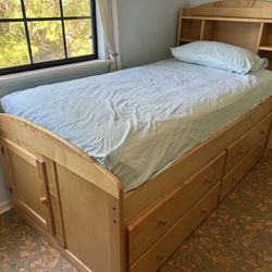 Attractive Solid Wood Twin Captains Bed with Drawers and Mattress 