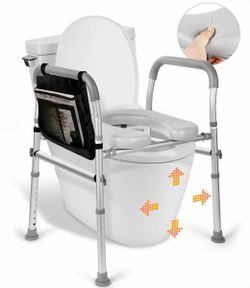 TABEKE Raised Toilet Seat with Handles, Padded Toilet Seat Riser with Storage Pouch