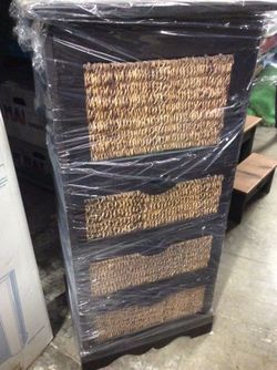 Shelf drawer unit espresso color rope rattan front