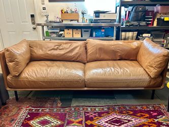 Crate & Barrel Wells Leather Sofa : Camel Brown