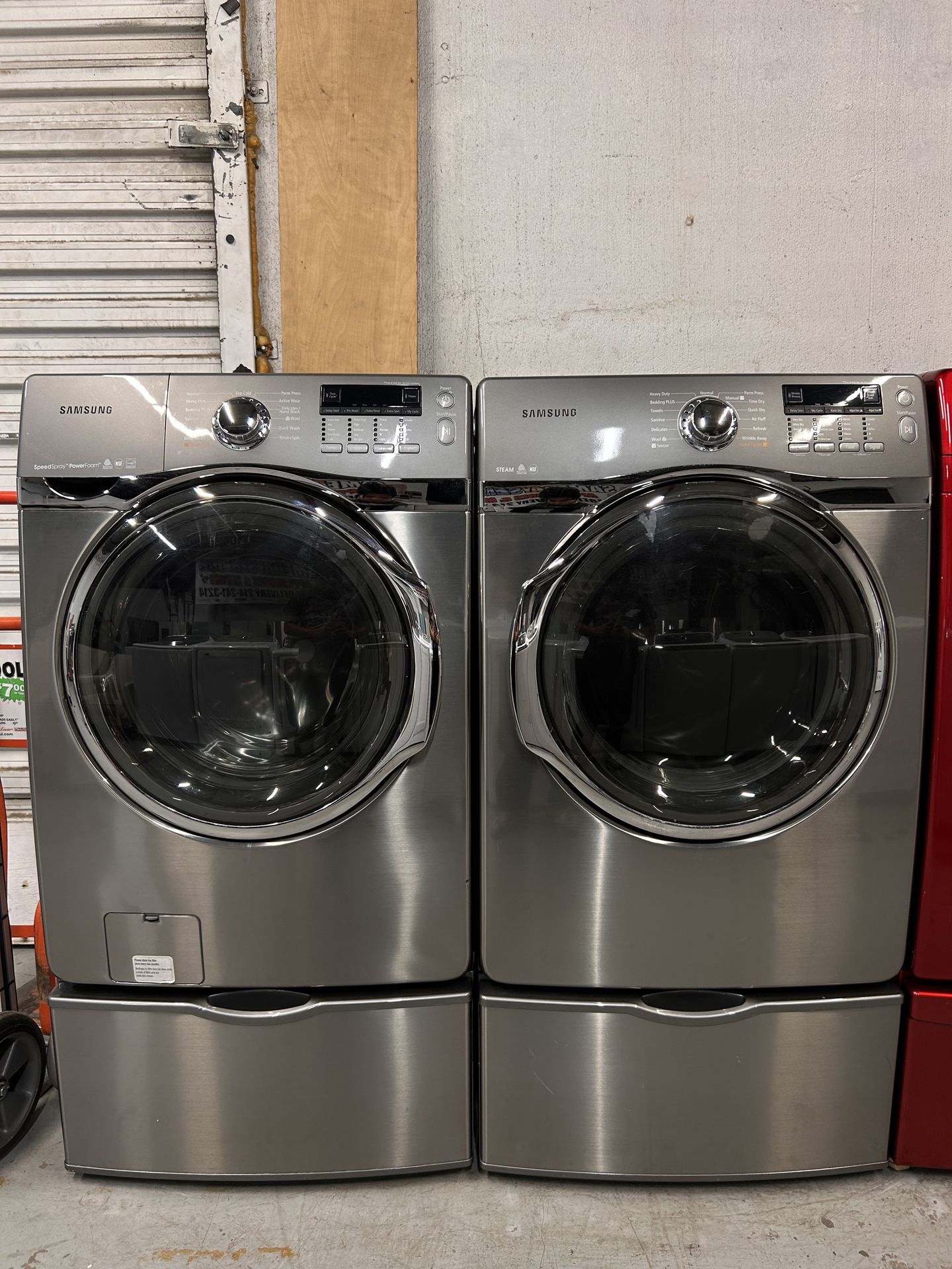 Samsung Front Load Washer and Dryer Set with Pedestals
