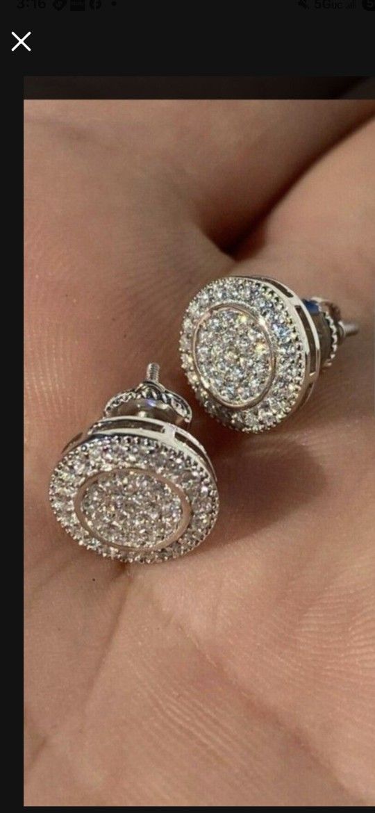 Real 925 Silver Iced Moissanite Hip Hop Earrings Studs Pass Diamond Tester