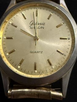 Galaxie By Elgin Steel Gold Silver Tone Watch W163 NEEDS Battery 