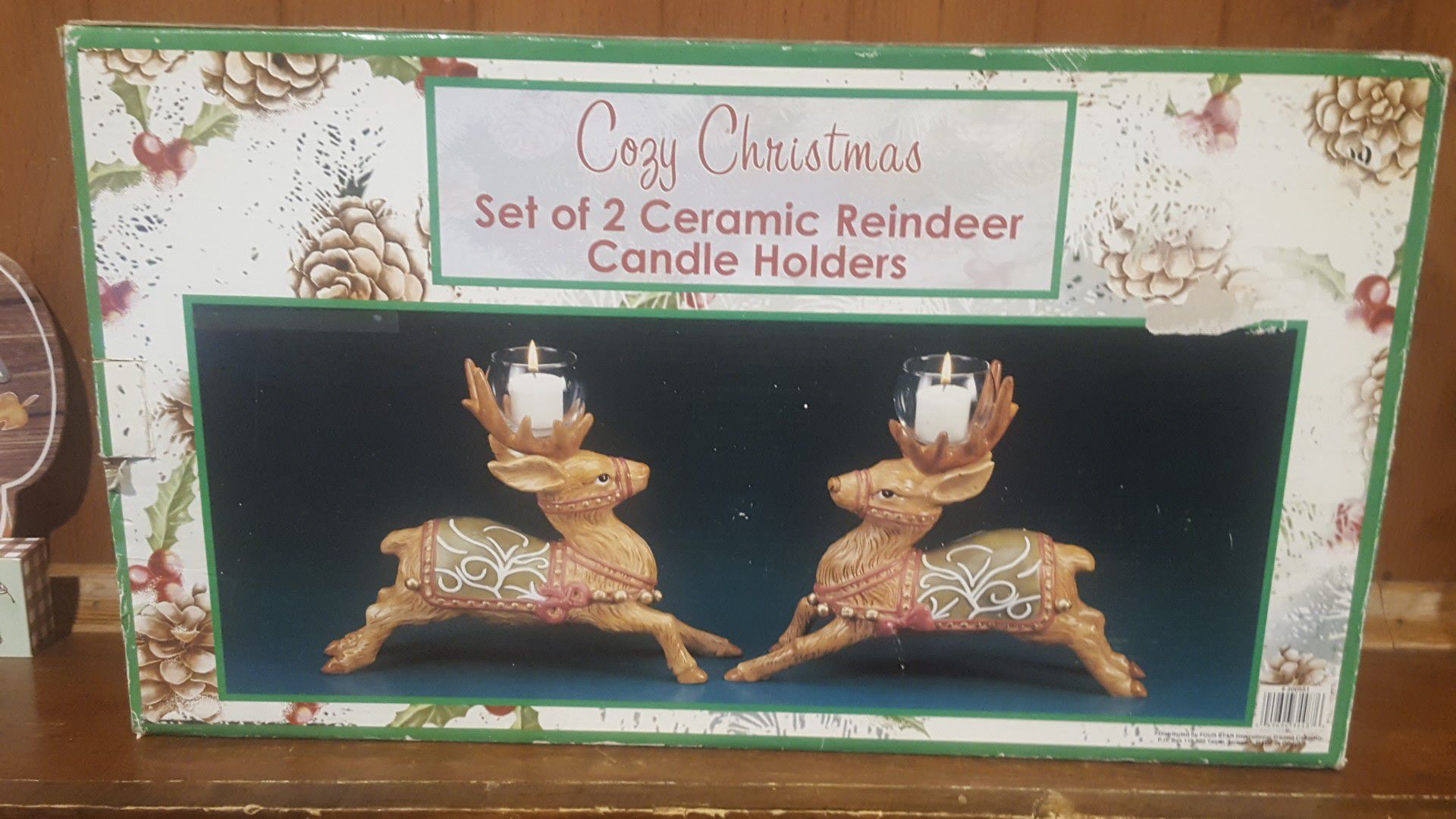 Cozy Christmas set of 2 Ceramic Reindeer Candle Holders