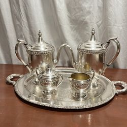 Silver Tea and Coffee Set  BROGERS SILVER CO. SILVER ON COPPER Silver Tea and Coffee Set  283 -BROGERS SILVER CO. SILVER ON COPPER  TRADE MARK F BROGE