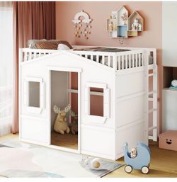 Full Size White House Loft Bed – Solid Wood Kids Bed