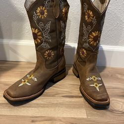 Cowboy Sunflower Brown Boots For Women New