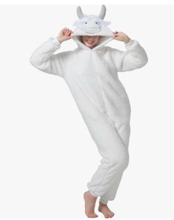 Unisex Fuzzy Snow Monster Halloween Costume Christmas Onesie Pajamas for Women & Men XL