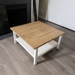 Coffee table, white stain/light brown, 35 3/8x35 3/8 "