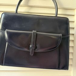 Vintage Blue Leather Top-Handle Handbag