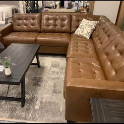 By Ashley/ Brown Leather 3-piece Sectional,Seccional, Couch/ Livingroom, Sofa/ Delivery Available,  Financing Options 