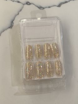 Gold Glitter Press On Nails Long Coffin False Artificial Set