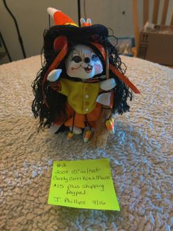 Annalee 2009 Candy Corn Witch Mouse Black Hair Broom Halloween NWT