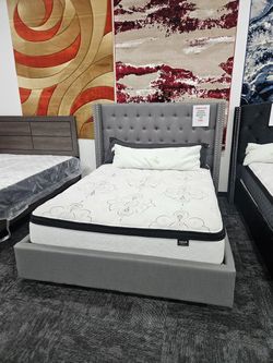 New full gray platform bed frame