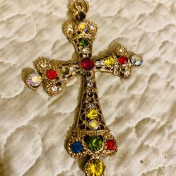 Betsey Johnson crystal embellished cross charm for necklace VINTAGE 