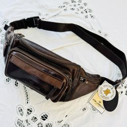 New German Made Von Lamezan Genuine Leather Crossbody Waist Bag Fanny Pack Brown