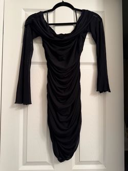Black Mesh Ruched Long Sleeve Mini Dress