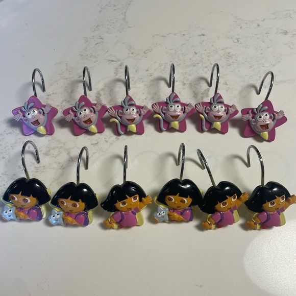 DORA THE EXPLORER & BOOTS STAR CATCHER SHOWER CURTAIN HOOKS NICKELODEON Set 12