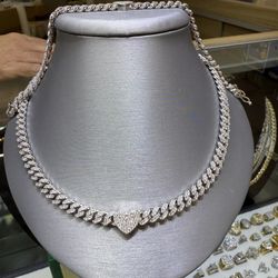 Silver Heart Choker Chain With Matching Bracelet 