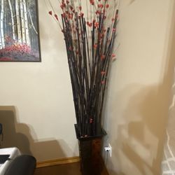 Vase With Artificial Bamboo Sticks 