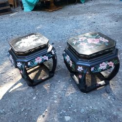 Black lacquer floral end tables Camano island
