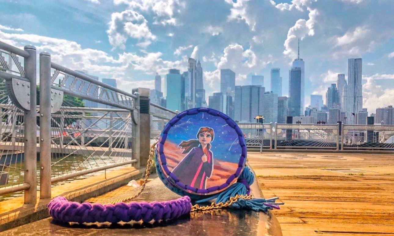 Frozen theme bag, gift for girls, Anna, hand-painted, knitted bag