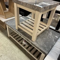 Two Piece Real Marble Cocktail And End Table Set. (Sold In Sets Only.)