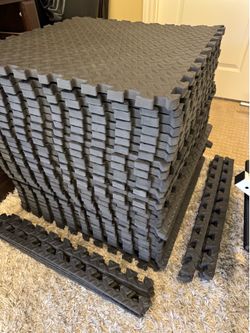 Puzzle Exercise Mat Black 24 in. x 24 in. x 0.5 in. EVA Foam Interlocking Tiles with Border