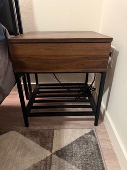 Set of 2 Modern Walnut Nightstands with Charging Stations - - Moving Sale!
