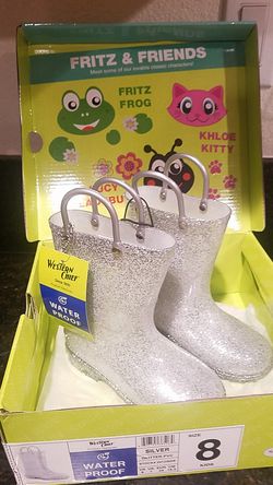 Silver glitter rain boots size 8 in kids