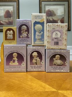 Vintage, Set of 6, Precious Moments Hand Painted Porcelain Figurines