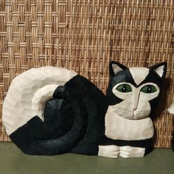 Pair of Boyd's Collection Signed Hand-carved Wood Cats