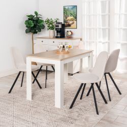 Homy Casa MUSK 5PC Dining Set 47" Rectangular Dining Table in Oak with 4 Sunflower Beige Swivel Dining Chairs