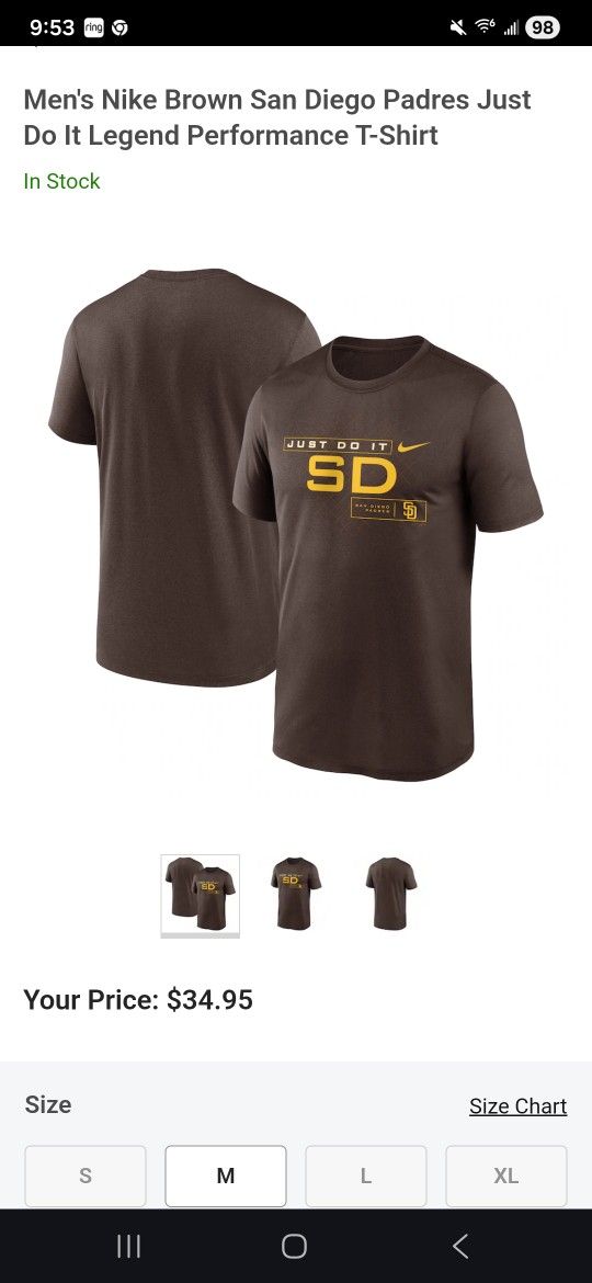 Nike San Diego Padres Brown Just Do It Legend Performance T-Shirt.