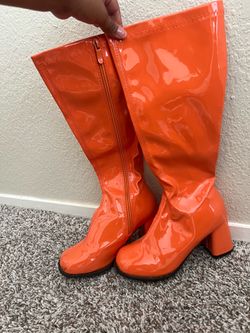 Orange Patent Knee-High Go-Go Boots